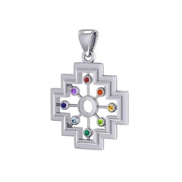 A symbol of the old cultures ~ Silver Inka Cross Pendant with Chakra Gemstone TPD5140 - Jewelry